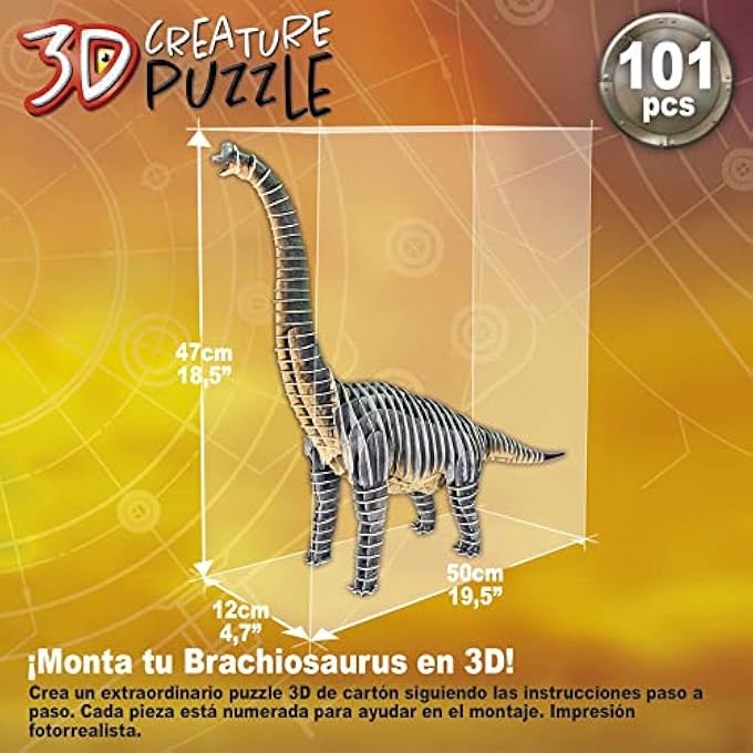 BRACHIOSAUR CREATURE PUZZLE, ASSEMBLE YOUR OWN 3D DINOSAUR, 50 CM LONG AND 47 CM HIGH, 101 PIECES OF THICK RECYCLED CARDBOARD, PHOTOREALISTIC IMAGES, FOR AGES 5 AND UP (19383) - Image 3
